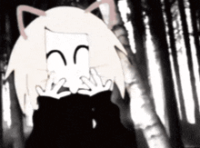 a cartoon of a girl with a cat ear and a mask on her face