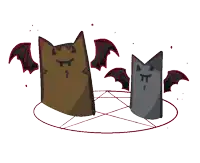 two bats are standing in a pentagram with their wings spread