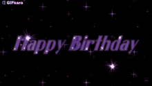 a happy birthday greeting card with pink stars and sparkles