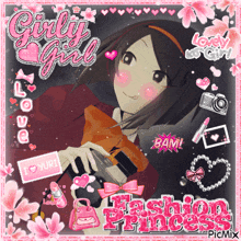 a picture of a girl with the words girly girl lovely girl and fashion princess on it