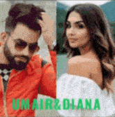 a man with a beard and sunglasses is next to a woman in a white off the shoulder top ..