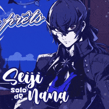 a poster for seiji solo de mana shows a man wearing a mask and holding a rose