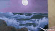a painting of a full moon over a body of water is made in animatica