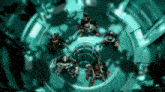 a group of robot figures are standing in a circle