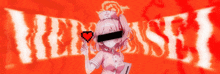 a pixel art of a nurse holding a heart in front of a red background