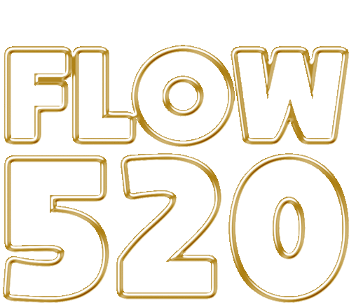 a logo that says flow 520 in gold on a white background