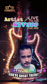 a poster with a guitar and the words artist rtv500 online