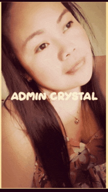 a picture of a woman with admin crystal written on her face