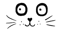 a black and white drawing of a cat 's face with a heart nose