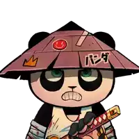 a cartoon panda bear wearing a hat with a smiley face on it