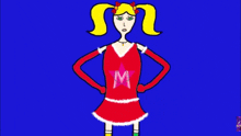 a drawing of a cheerleader with the letter m on her shirt