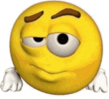 a close up of a cartoon smiley face with a serious look on its face and arms .
