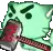a pixel art of a green monster with a red mouth holding a can of soda .