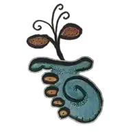 a drawing of a plant with a swirl and leaves