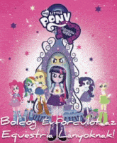 a poster for my little pony equestria girls with a pink background