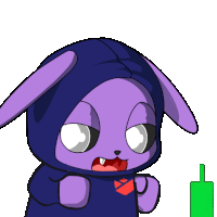 a cartoon of a purple rabbit wearing a hoodie