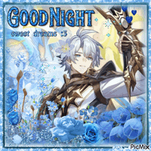 a picture of a man with a sword and the words good night sweet dreams
