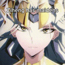 a close up of a person 's face with the words ziheng has maidens written above it .