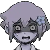 a pixel art drawing of a girl with a flower in her hair and a surprised look on her face .