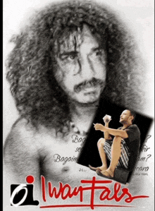 a drawing of a man with long curly hair and the words i wantals