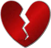 a red heart with a crack in it and the word justin on it
