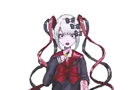 a pixel art of a girl with pigtails and a bow
