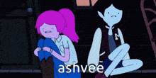a cartoon of a girl sitting next to another girl that says ashvee