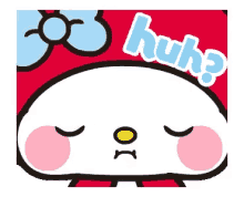 a cartoon character with a bow on his head and the words huh .