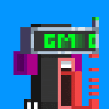 a pixel art drawing of a gun with a green screen that says gmg