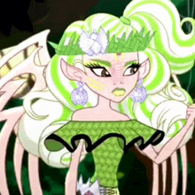 a monster high character with green hair and a crown