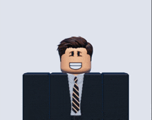 a roblox character wearing a suit and tie smiles for the camera