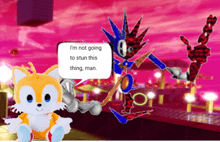 tails the fox is sitting next to metal sonic