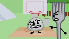 a cartoon drawing of a fork and a frisbee