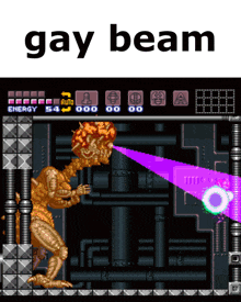 a screenshot of a video game with the word gay beam above it