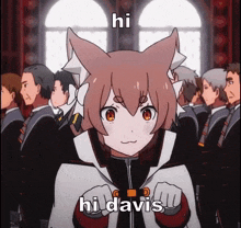 a cartoon of a girl with cat ears and the words hi davis