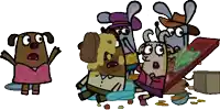 a group of cartoon characters including a dog and a bunny