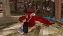 a computer generated image of a person wearing a red hat