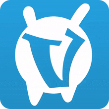 a blue icon with a white circle with a letter v inside