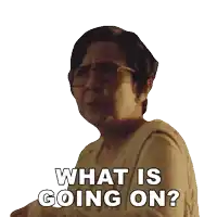 a woman wearing glasses is asking what is going on