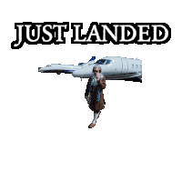a man in a patriotic outfit is walking in front of an airplane and the words just landed