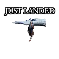a man in a patriotic outfit is walking in front of an airplane and the words just landed
