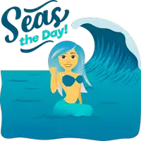 a cartoon illustration of a mermaid with the words seas the day below her