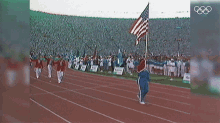 waving flag olympics olympics1984 flag bearer american flag