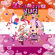 a drawing of two girls with the words lesbian yuri on top