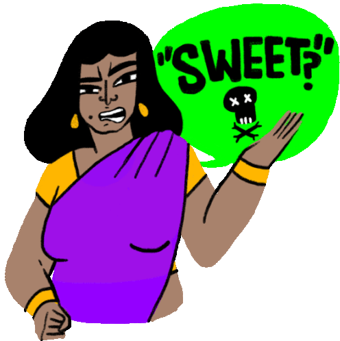 Distressed Stri With Caption 'Sweet?' In English In A Toxic Bubble Sticker - Super Stri What Sweet Stickers