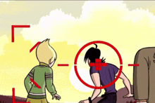 a cartoon of a man in a target with a red cross