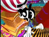 a black and white cartoon character with the letter o on his face