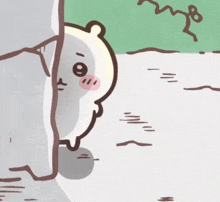 a cartoon of a bear peeking out from behind a rock