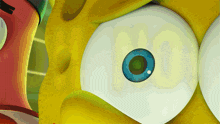 a close up of spongebob and patrick 's eyes with the word no visible