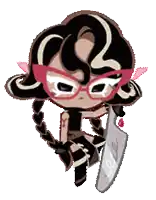 a cartoon character is holding a knife and wearing glasses
